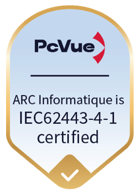 Arc Informatique IEC 62443-4-1 certification secured for the PcVue industrial automation and control system platform.