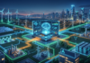 AI and Edge Computing: The Engineering Backbone of Smart Grid Optimization Illustration of an enterprise smart grid optimization network using edge computing and AI for utility-scale energy storage.